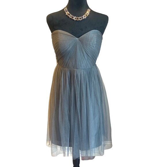 Jenny Yoo Fairycore Balletcore Whimsygoth Tulle Gray Strapless Mini Dress Size 4 - Picture 3 of 7